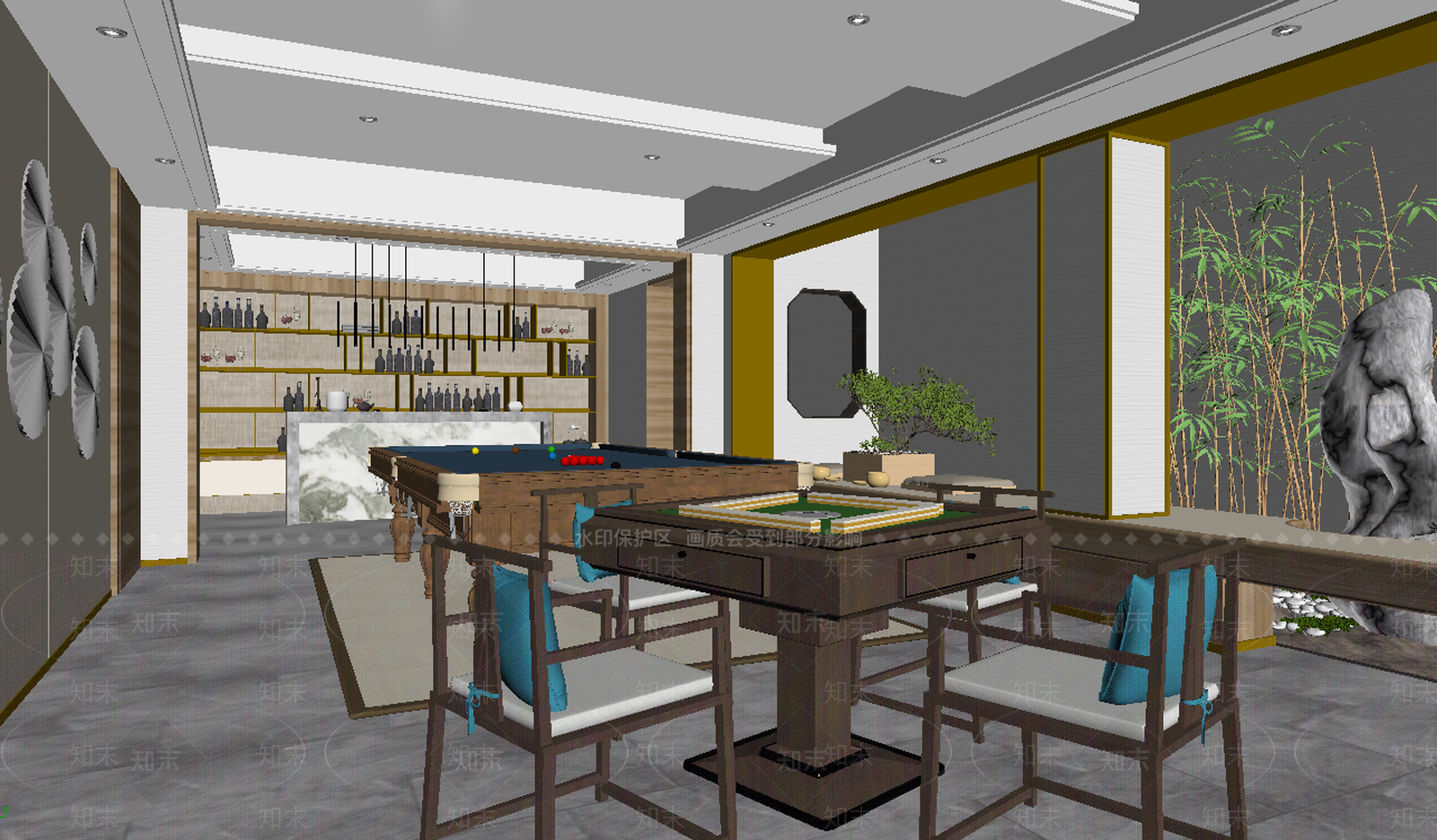 新中式麻将房SU模型下载【ID:591211849】
