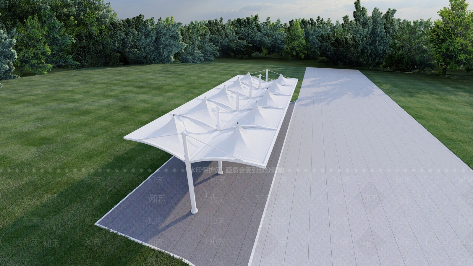 现代遮阳棚张拉膜SU模型下载【ID:991218945】