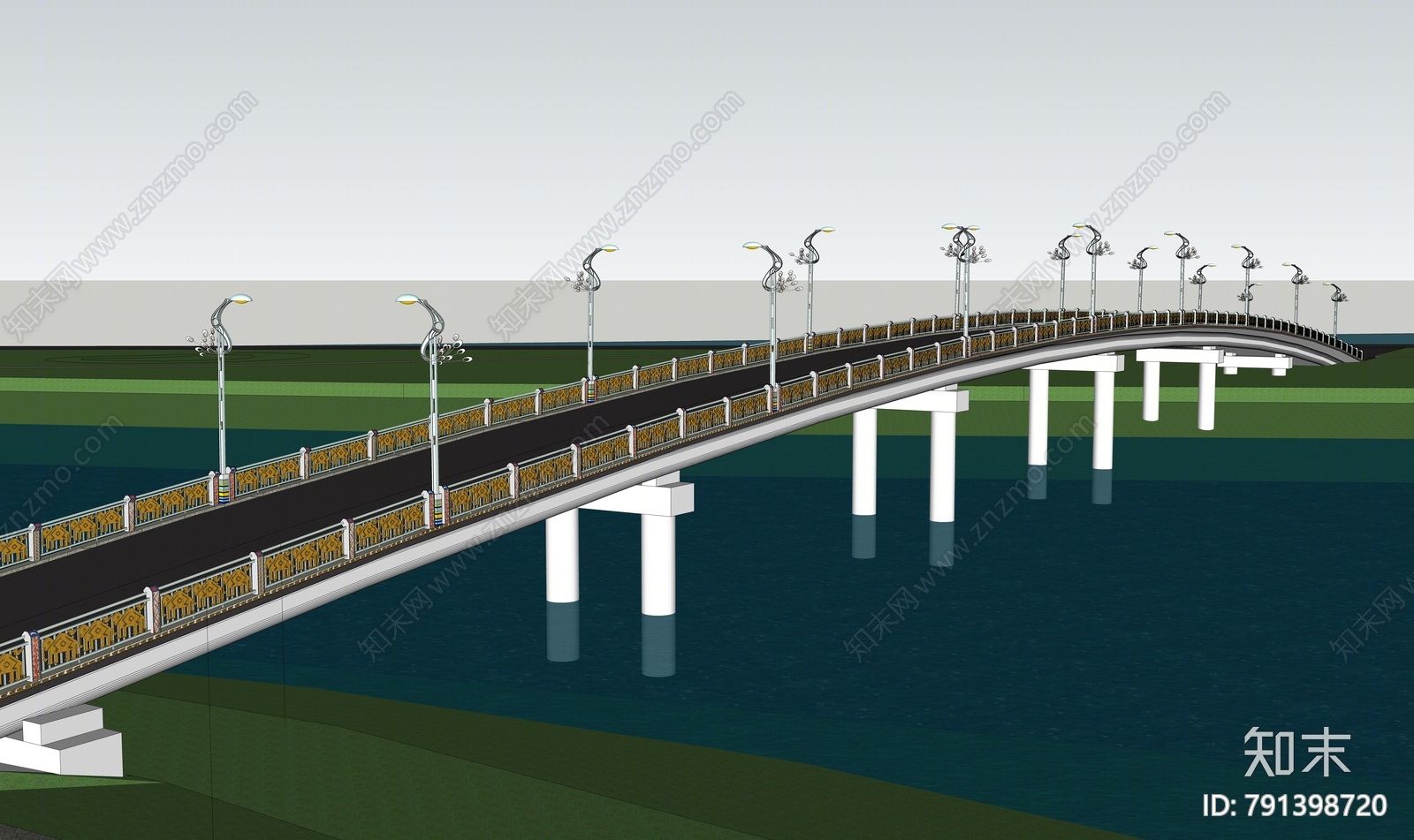 中式民族风大桥SU模型下载【ID:791398720】