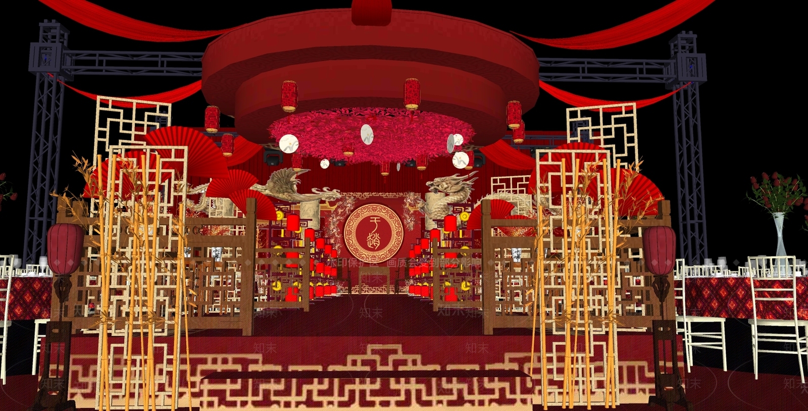 中式酒店宴会厅SU模型下载【ID:991272654】
