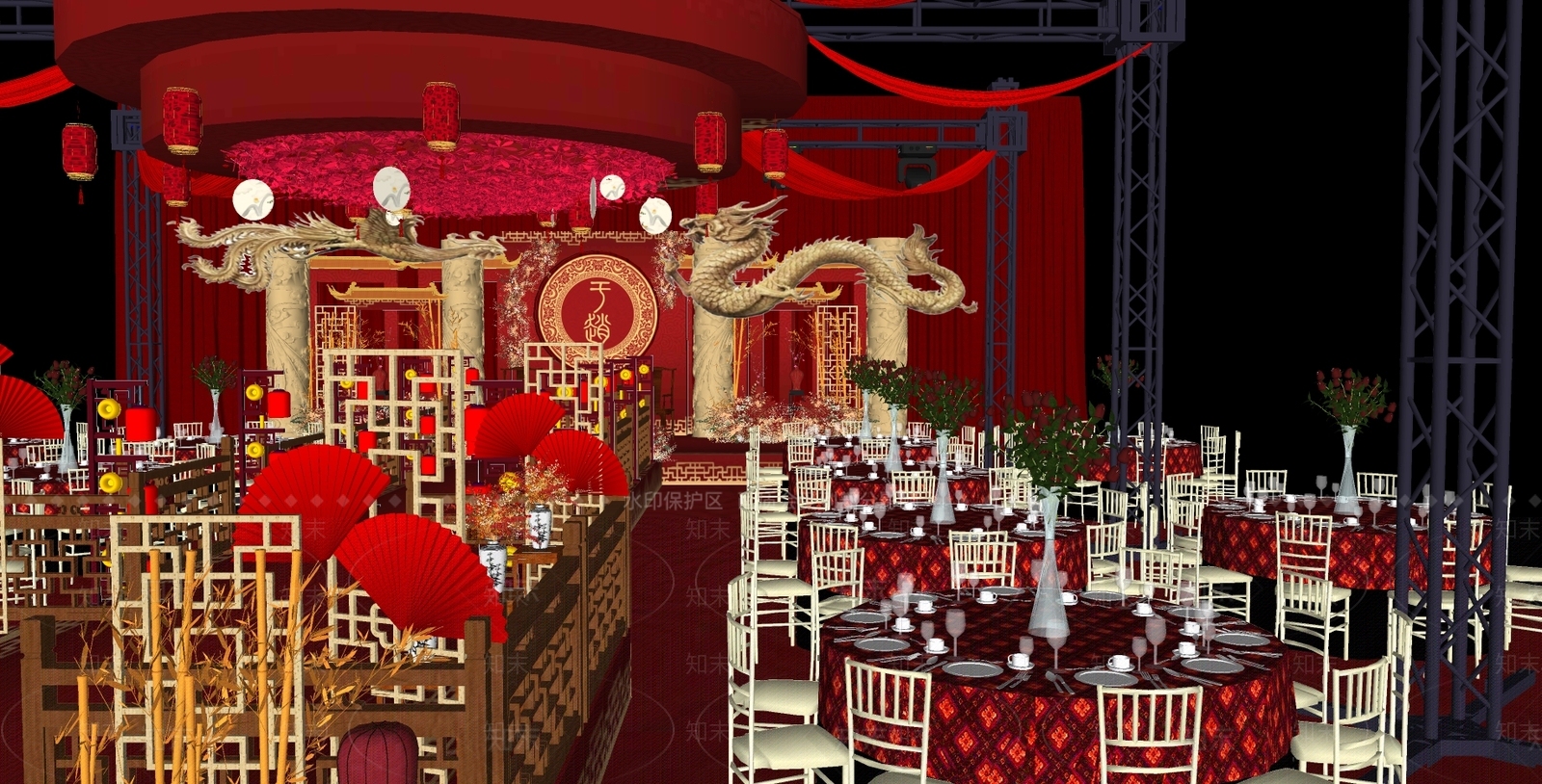 中式酒店宴会厅SU模型下载【ID:991272654】