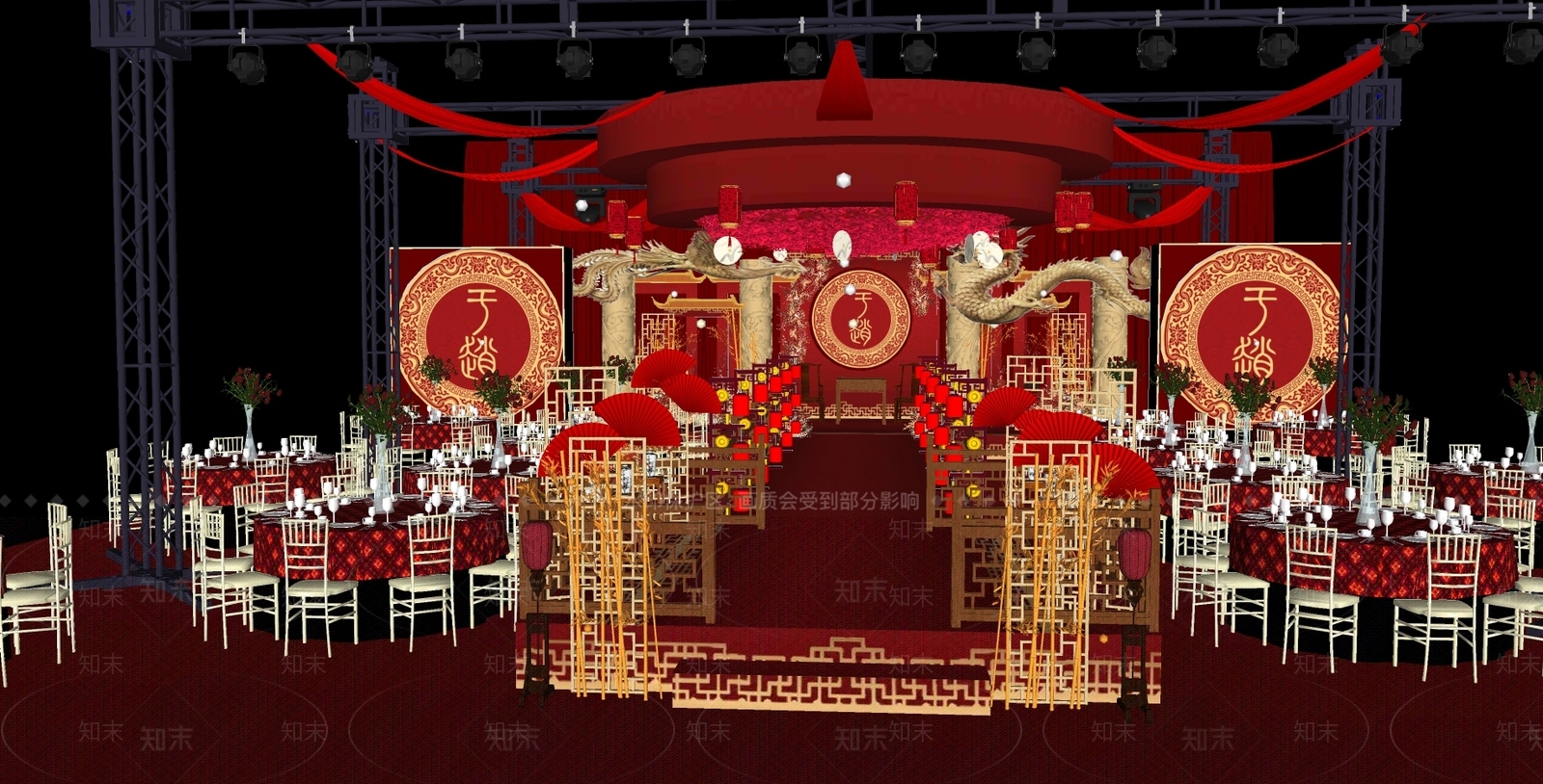 中式酒店宴会厅SU模型下载【ID:991272654】