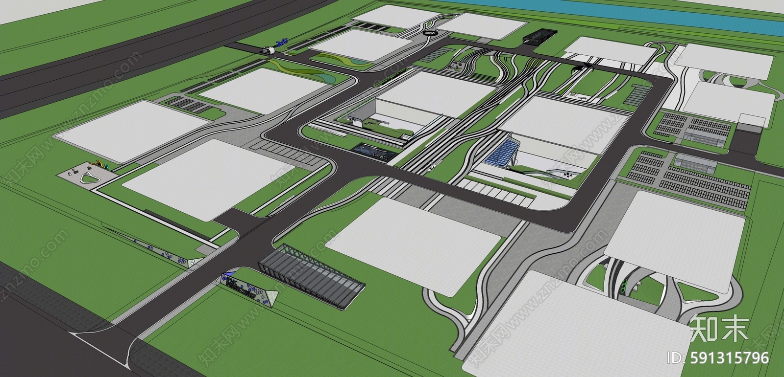 现代办公园区景观SU模型下载【ID:591315796】