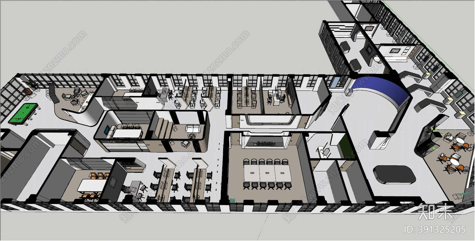 现代公共办公区SU模型下载【ID:391325205】