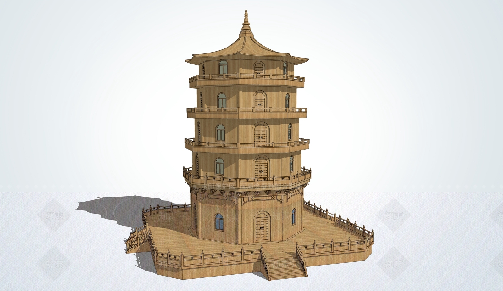 中式六层木塔SU模型下载【ID:391360443】