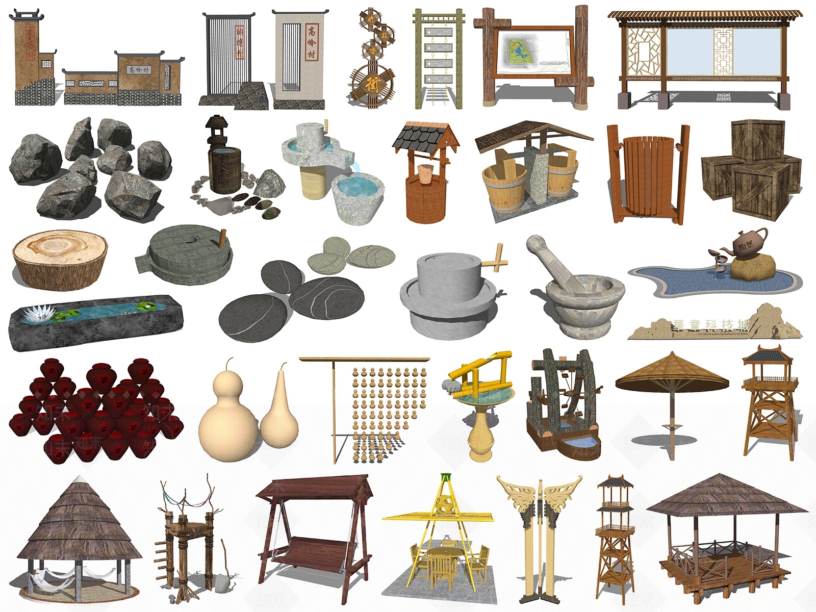 中式农家乐小品SU模型下载【ID:391367369】