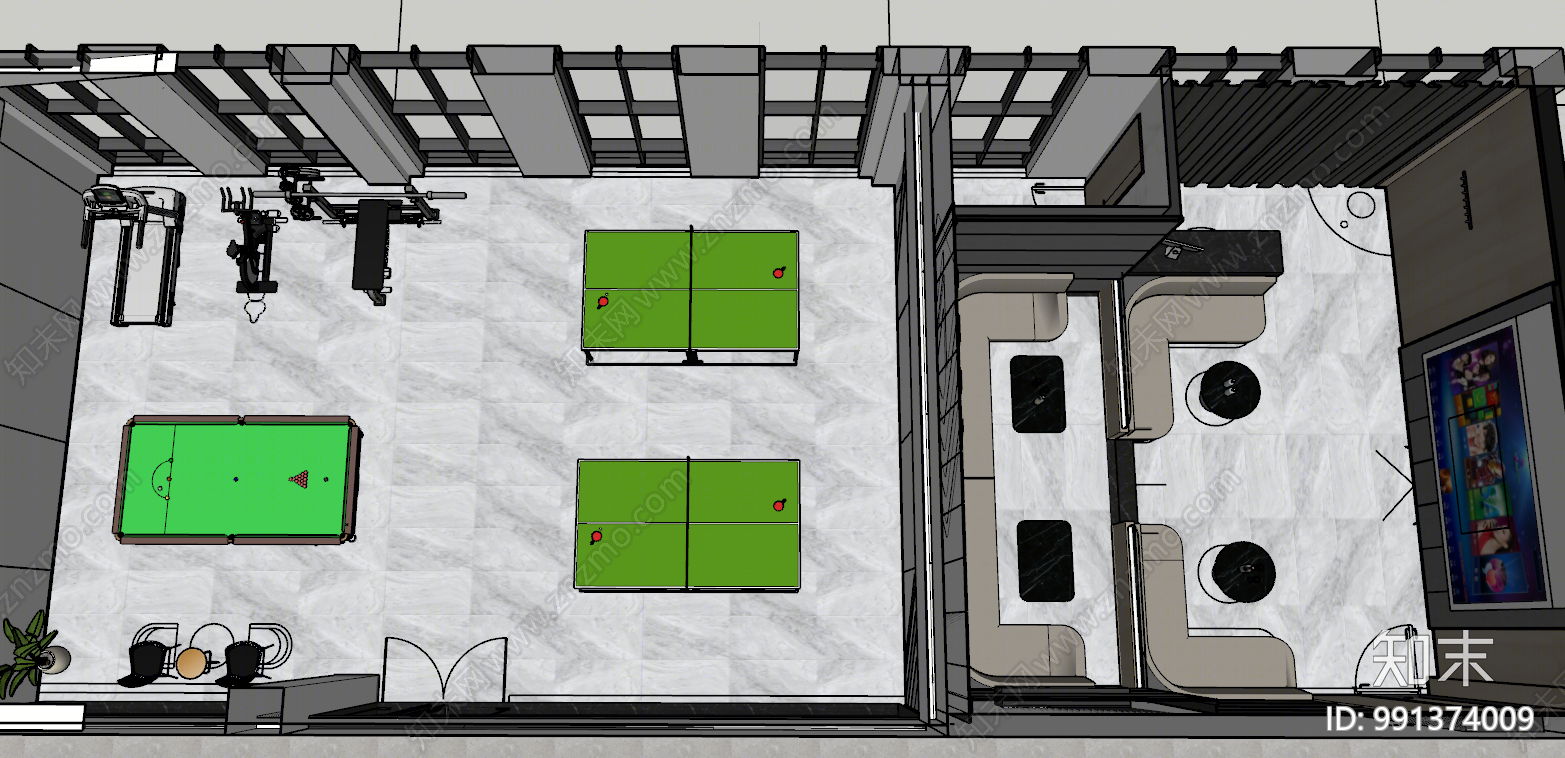 现代小型健身房SU模型下载【ID:991374009】