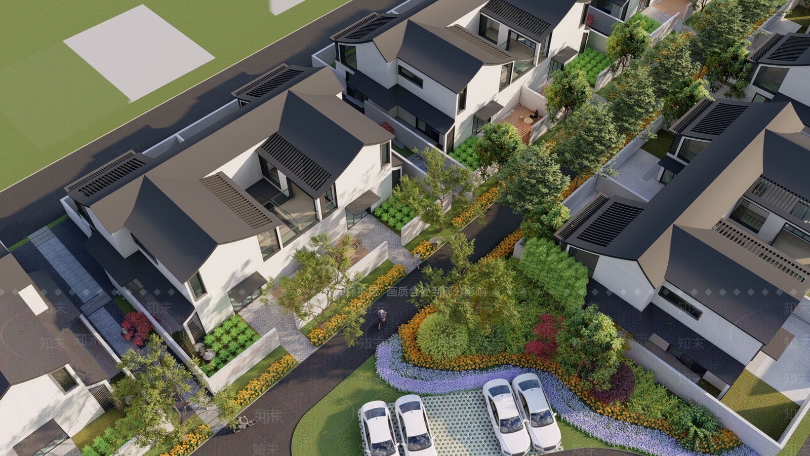 新中式居住区乡村别墅景观SU模型下载【ID:791400587】