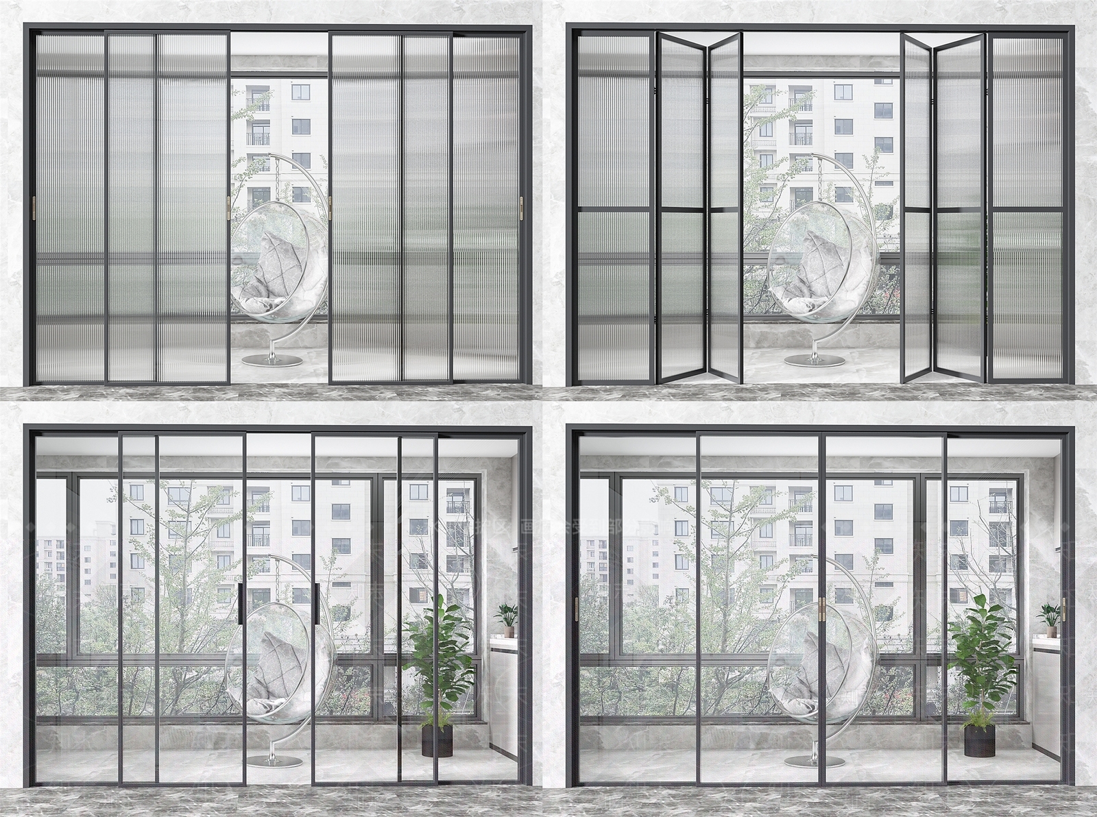 现代阳台玻璃推拉门组合3D模型下载【ID:691434621】