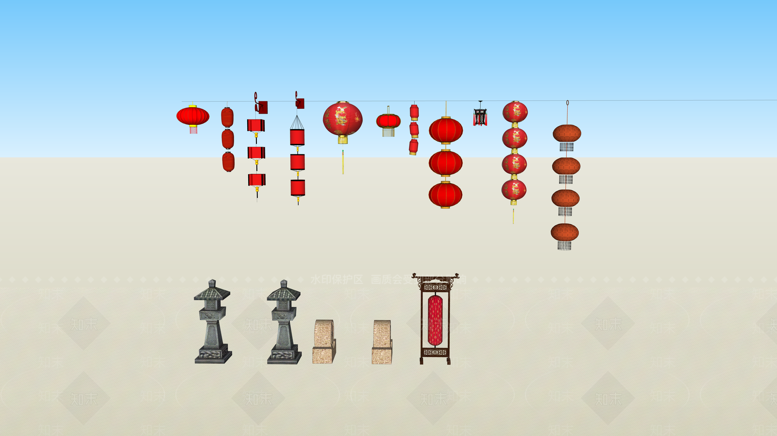 中式灯笼SU模型下载【ID:791448900】