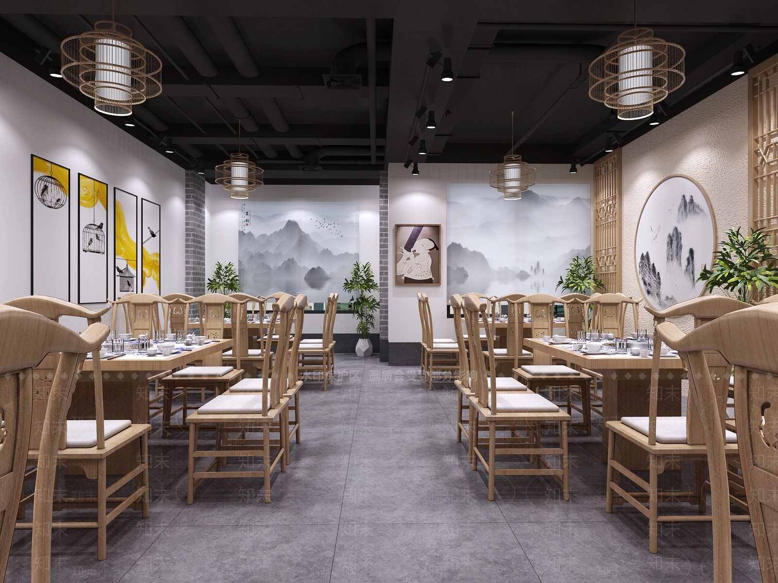 新中式火锅店3D模型下载【ID:391450256】
