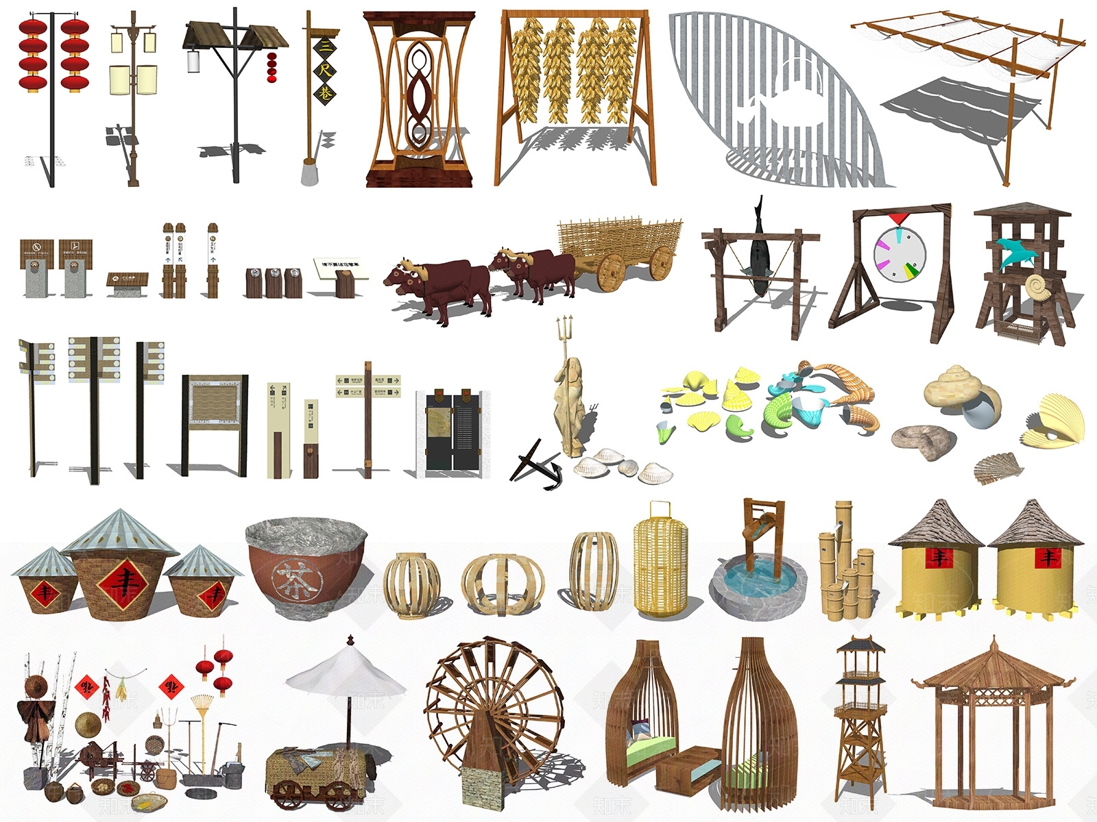 中式农家乐小品SU模型下载【ID:391460380】