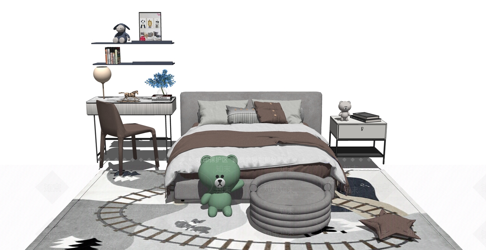 现代儿童床SU模型下载【ID:591461345】