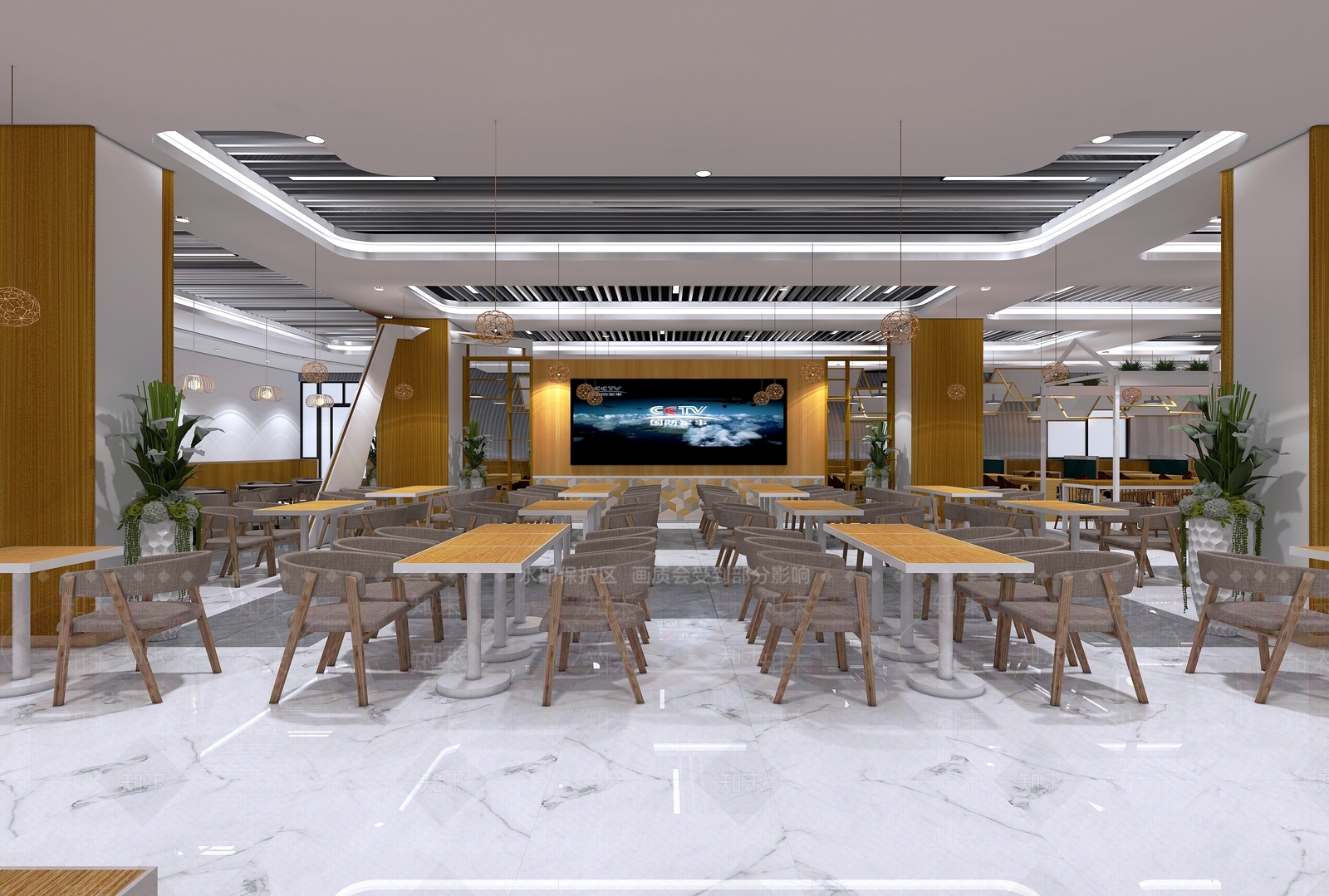 现代食堂餐厅3D模型下载【ID:791491789】