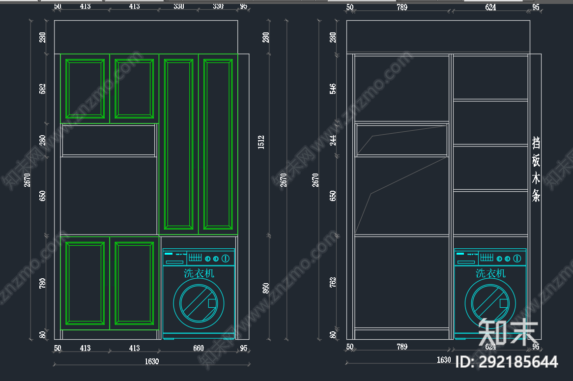 简欧洗衣柜cad施工图下载【ID:292185644】