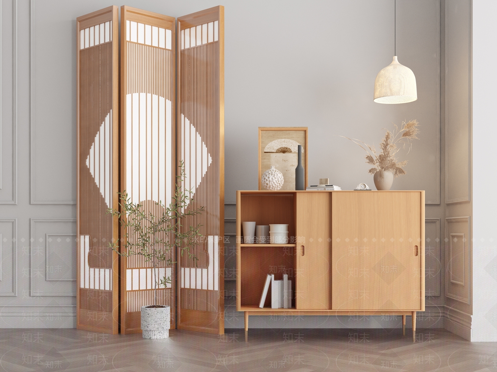 日式边柜3D模型下载【ID:991514202】