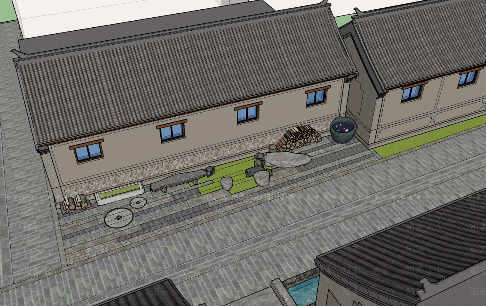 中式居住区景观SU模型下载【ID:791520599】