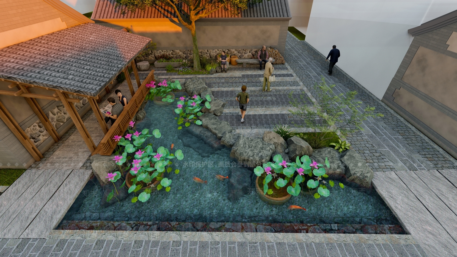 中式居住区景观SU模型下载【ID:791520599】