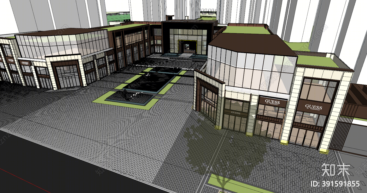 现代商业裙楼SU模型下载【ID:391591855】