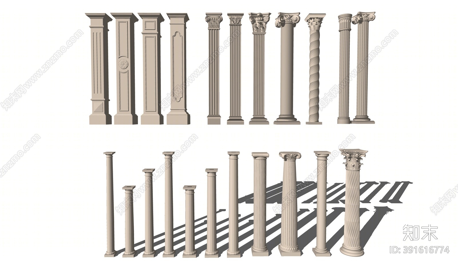 欧式罗马柱SU模型下载【ID:391616774】