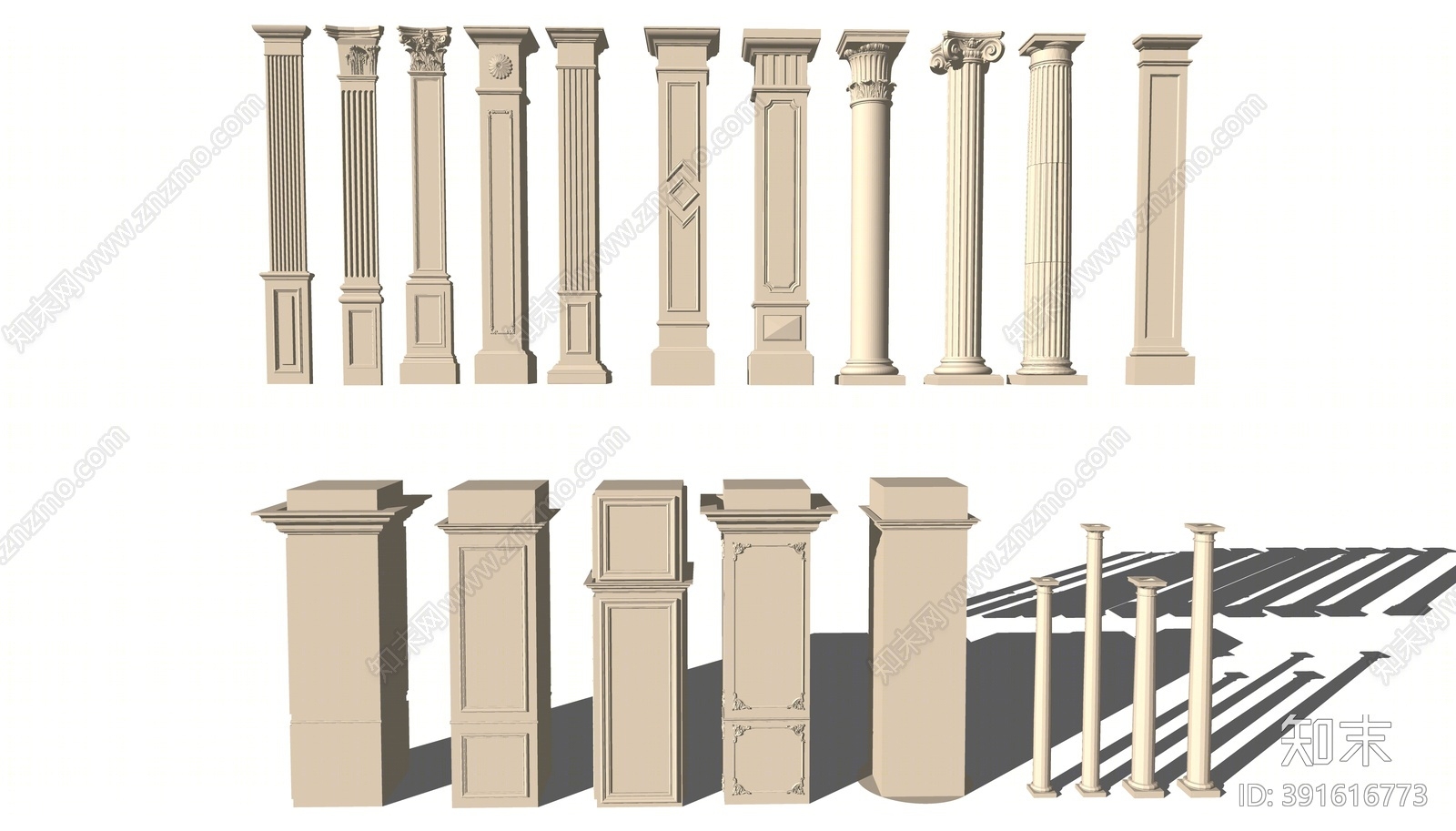 欧式罗马柱SU模型下载【ID:391616773】