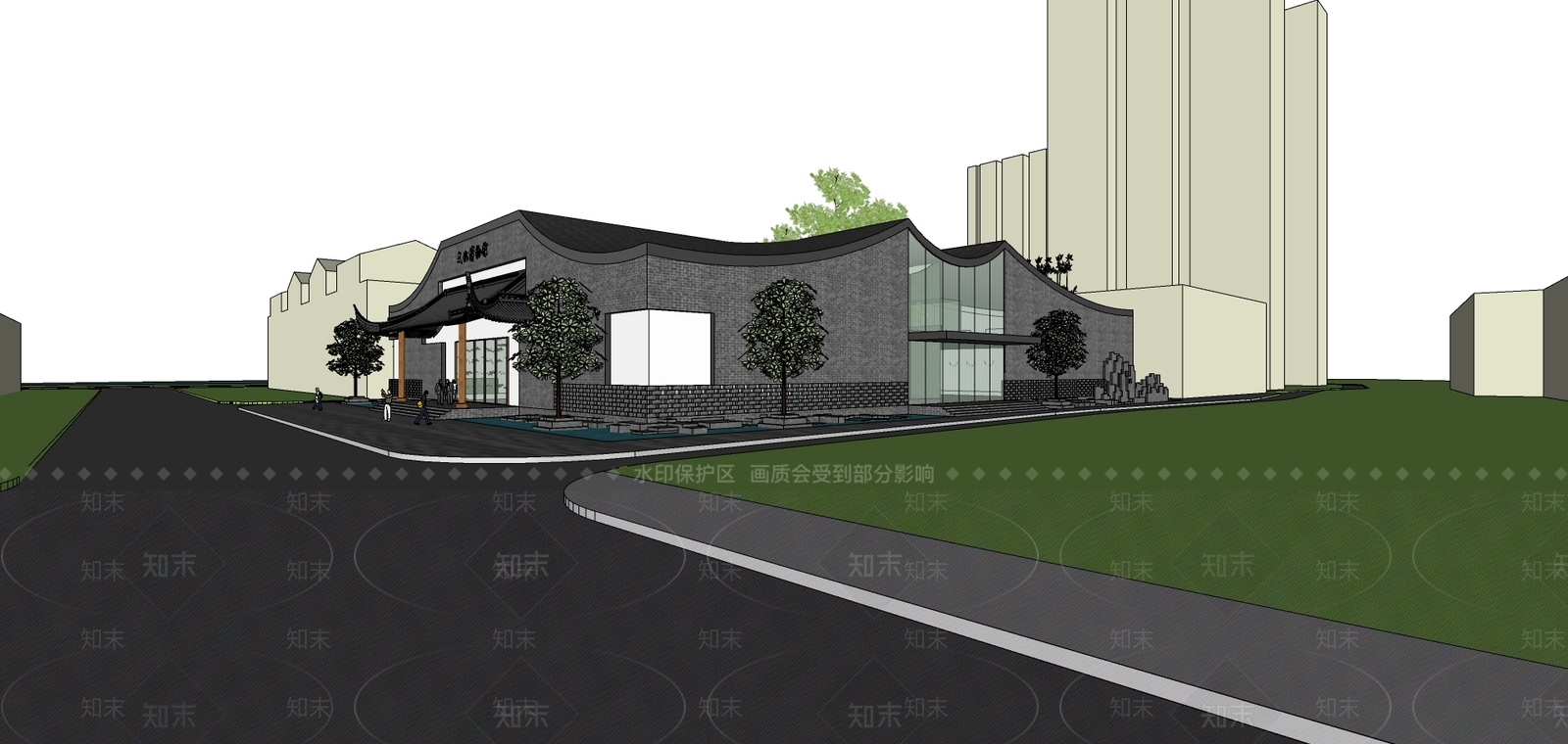 新中式文化场馆SU模型下载【ID:391614463】