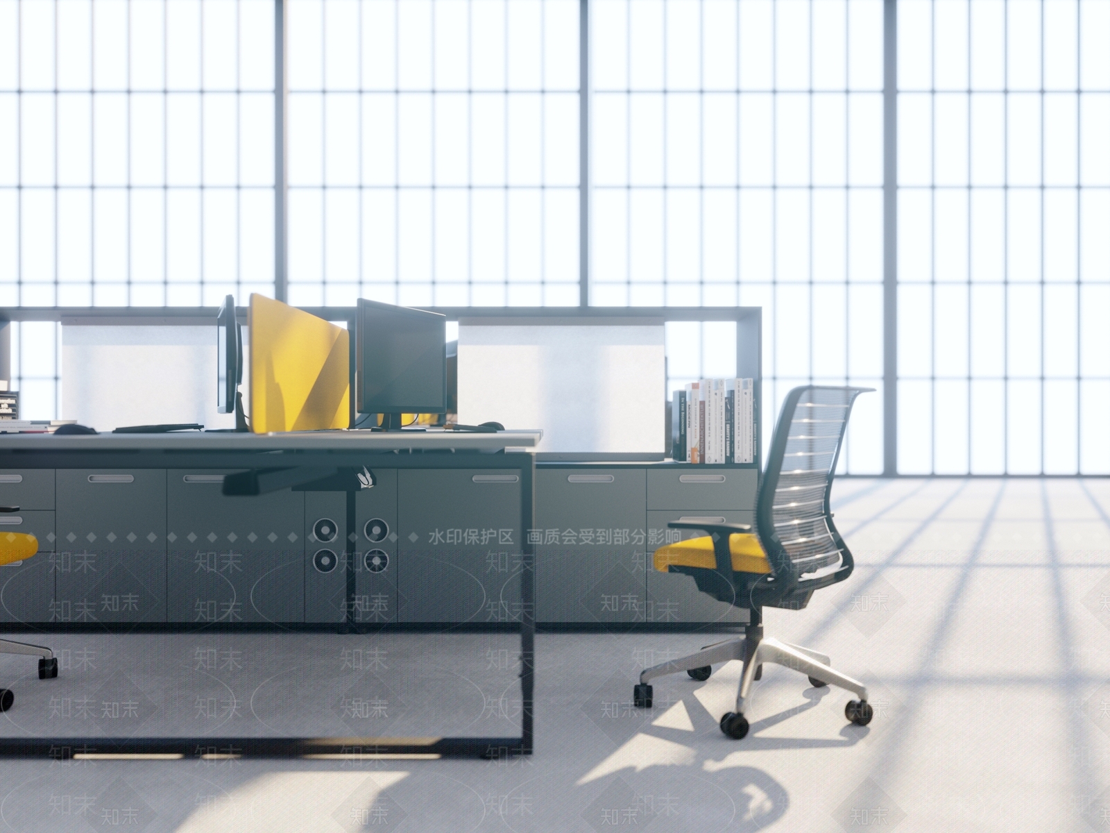 现代办公桌椅组合3D模型下载【ID:491620143】