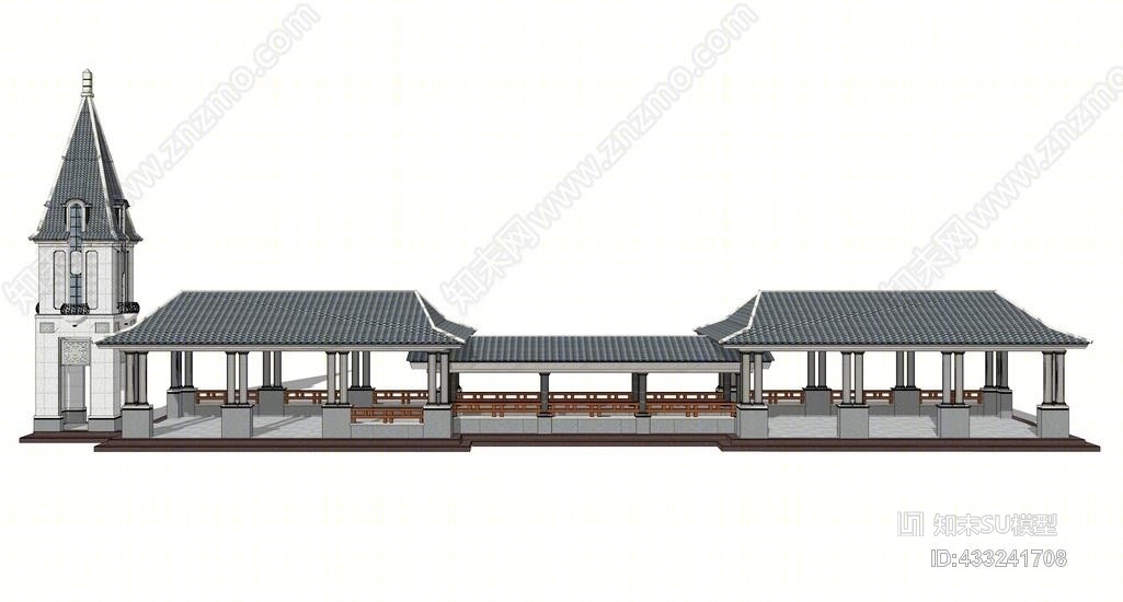新古典连廊SU模型下载【ID:433241708】
