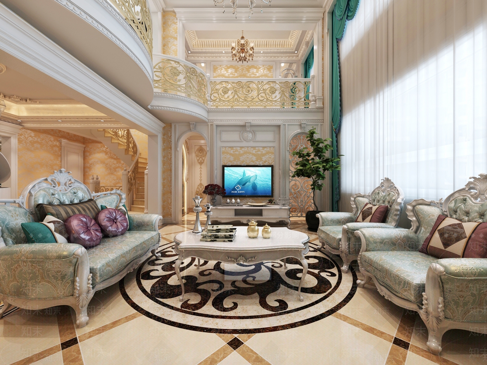 欧式古典别墅客餐厅3D模型下载【ID:791723864】