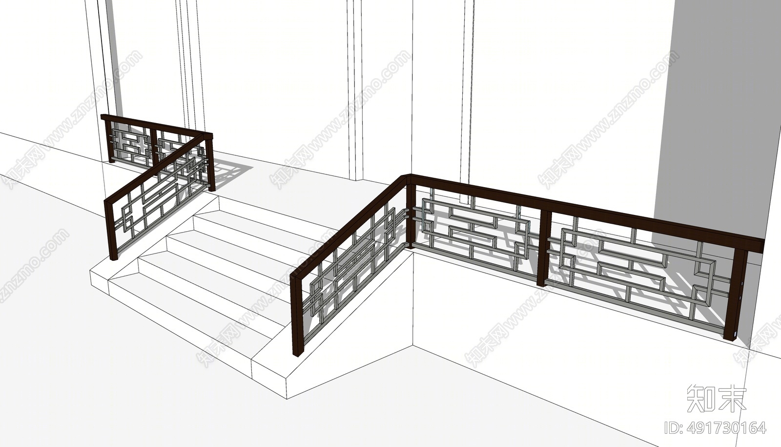 新中式铁艺栏杆SU模型下载【ID:491730164】