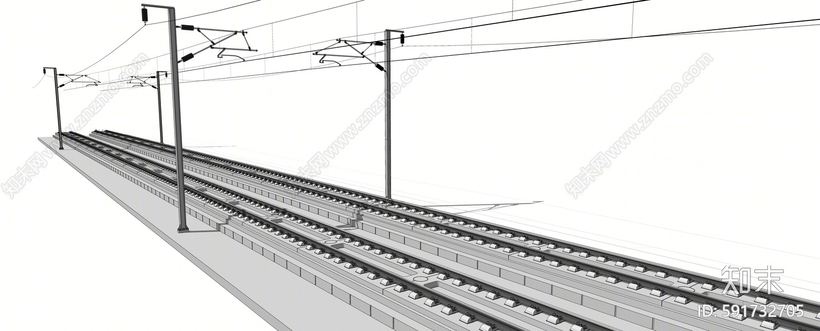 现代火车轨道SU模型下载【ID:591732705】