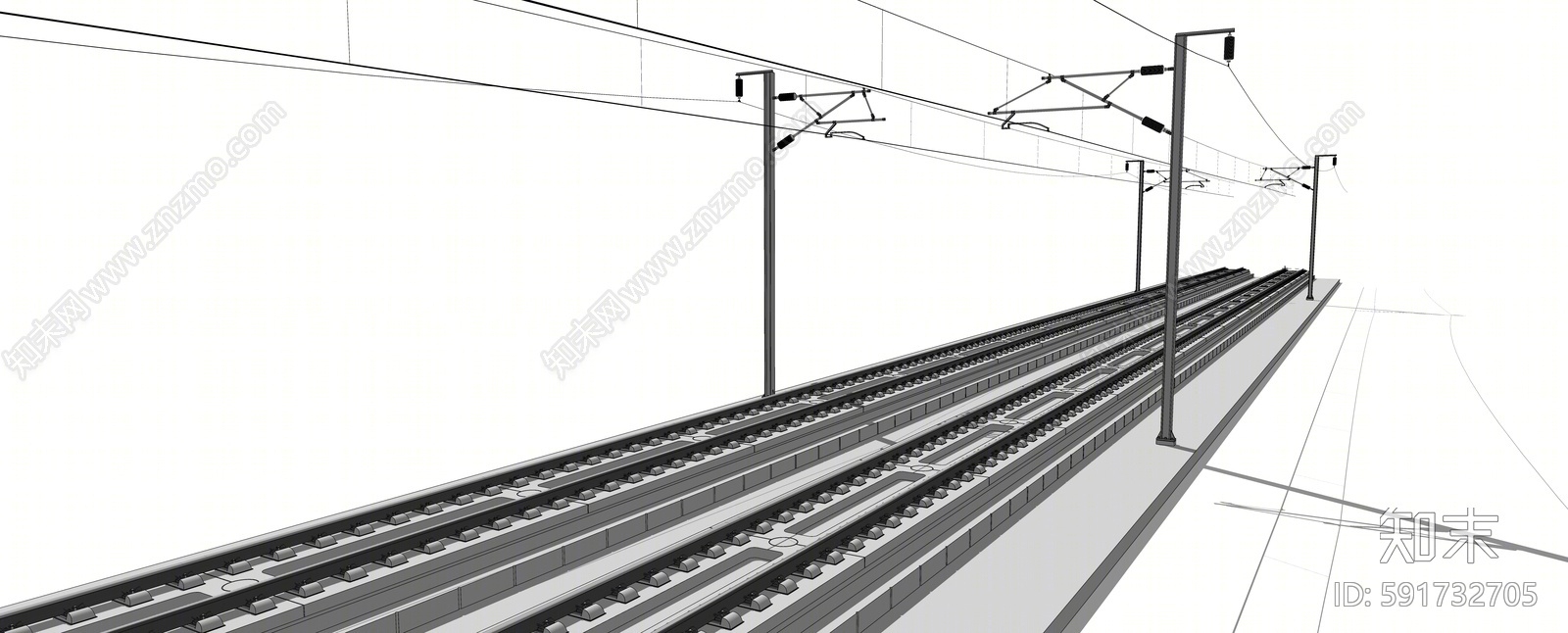 现代火车轨道SU模型下载【ID:591732705】