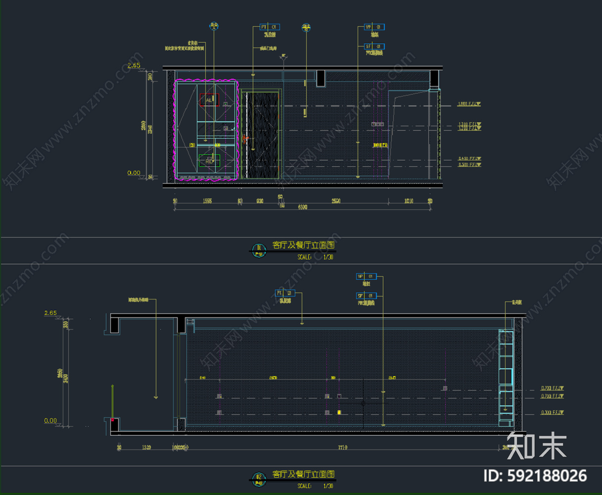 现代简约样板间cad施工图下载【ID:592188026】