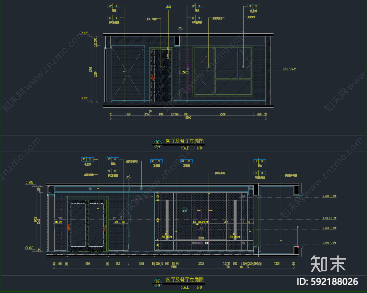 现代简约样板间cad施工图下载【ID:592188026】