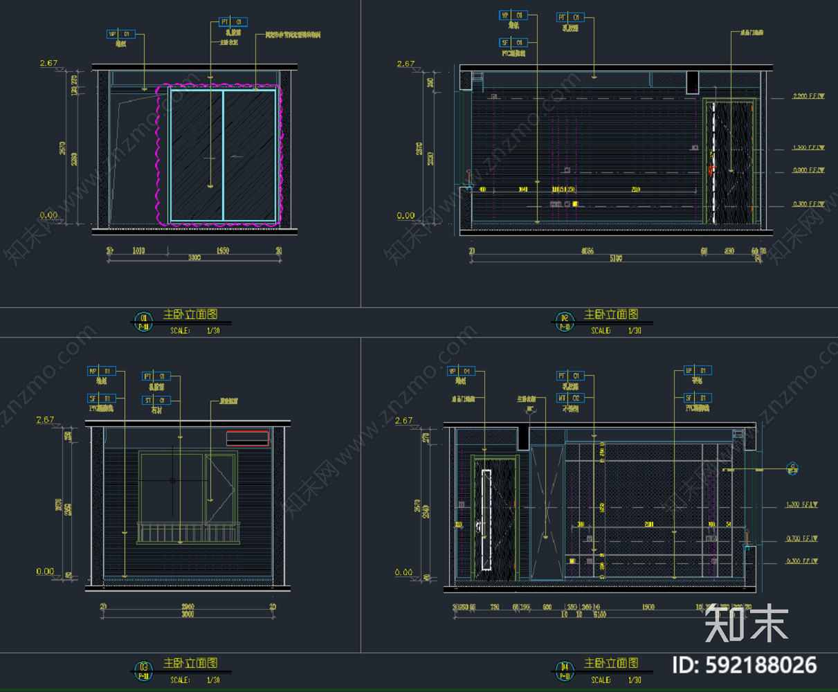 现代简约样板间cad施工图下载【ID:592188026】