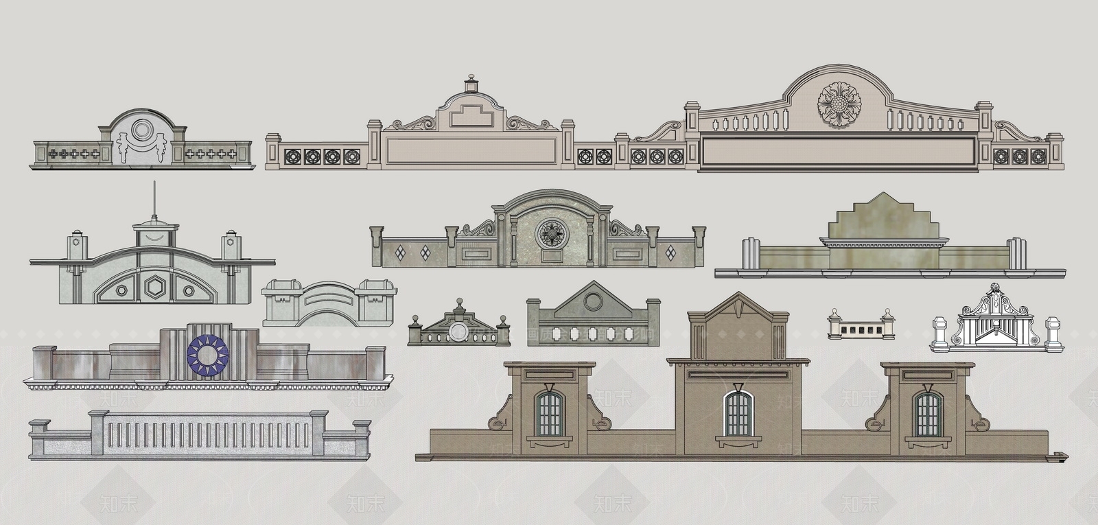 欧式建筑构件SU模型下载【ID:491749848】