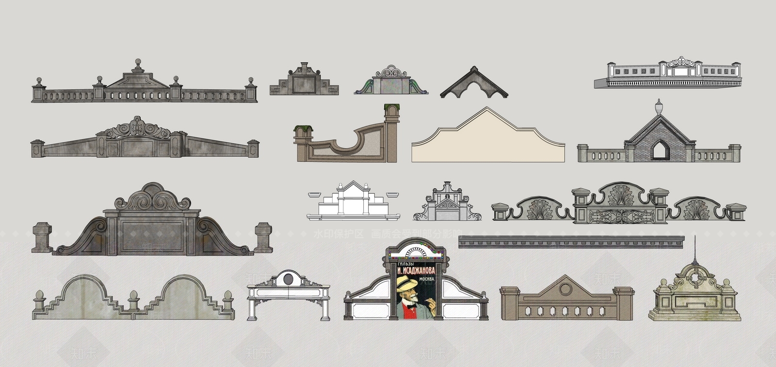 欧式建筑构件SU模型下载【ID:491749850】