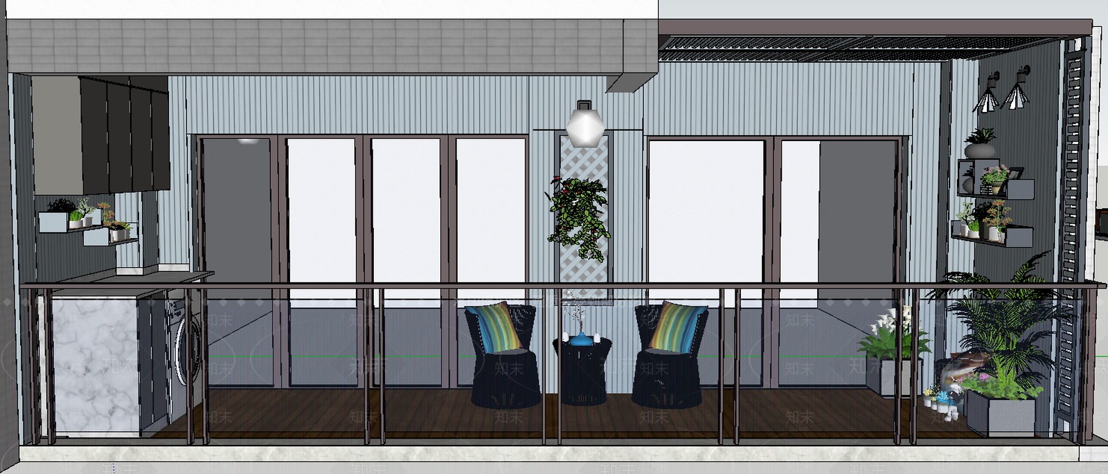 现代家居阳台SU模型下载【ID:891766479】
