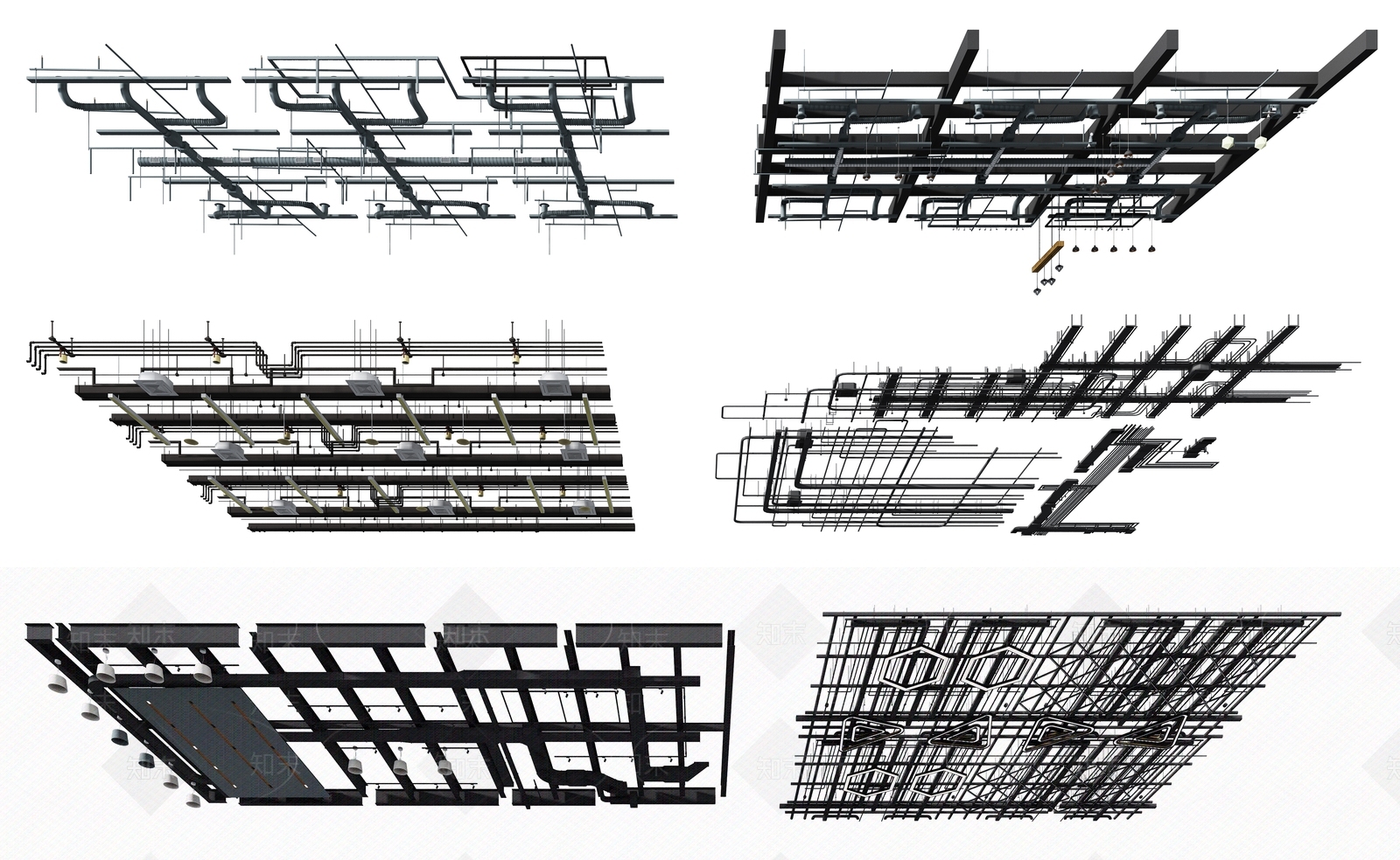 工业风通风管道吊顶3D模型下载【ID:191766498】