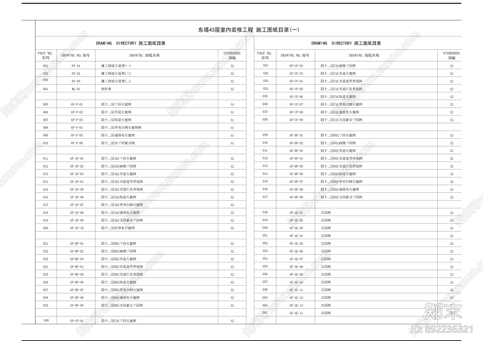 办公室目录说明材料表cad施工图下载【ID:892236321】