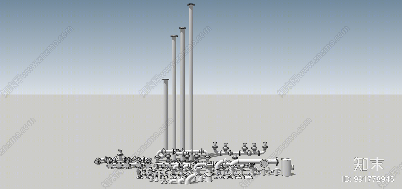 现代管道零件SU模型下载【ID:991778945】