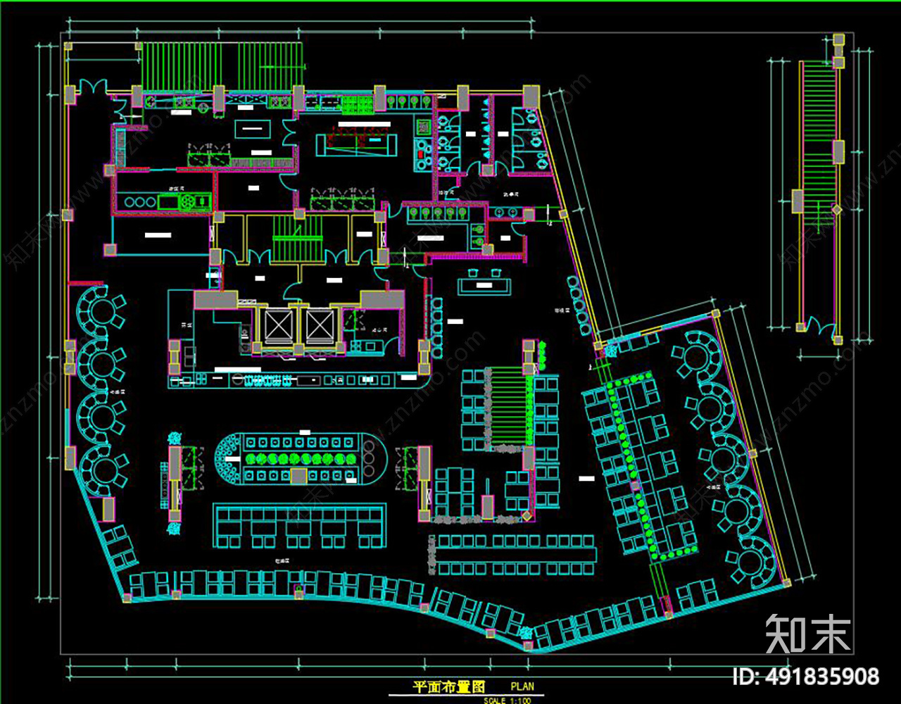 自助餐厅cad施工图下载【ID:491835908】