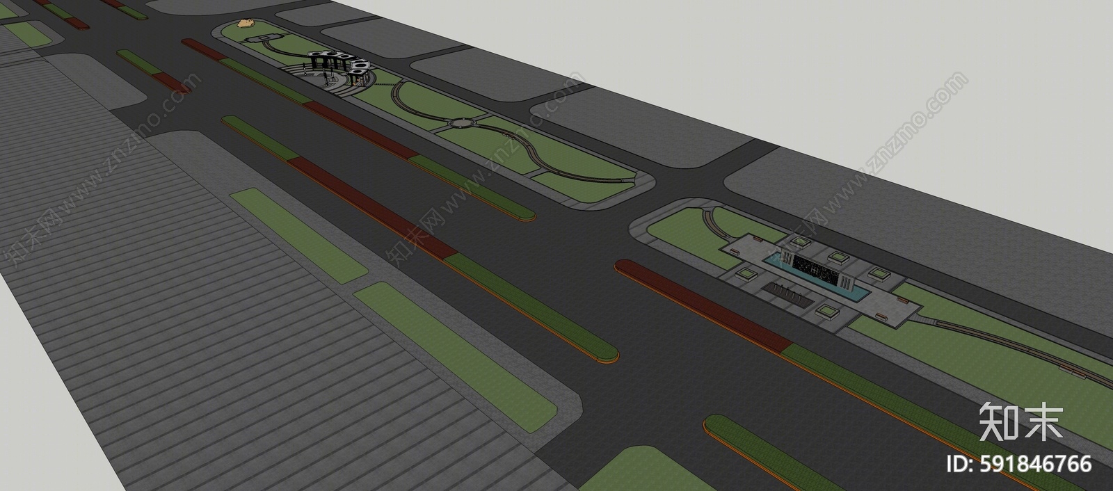 现代道路绿化SU模型下载【ID:591846766】