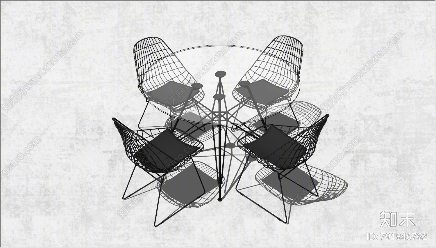 现代铁艺餐桌椅组合SU模型下载【ID:791846762】