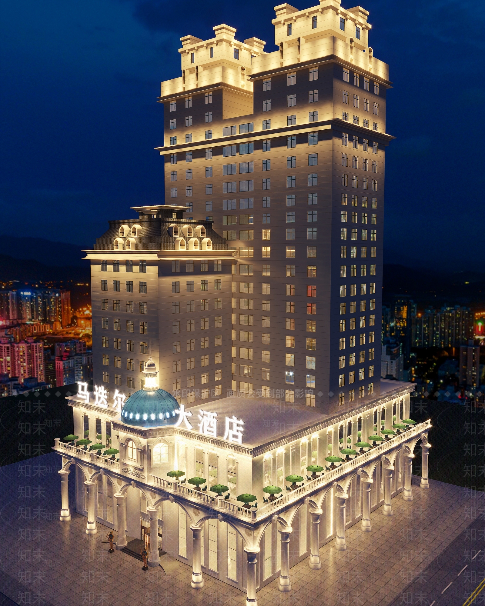 欧式商业酒店建筑3D模型下载【ID:491913484】