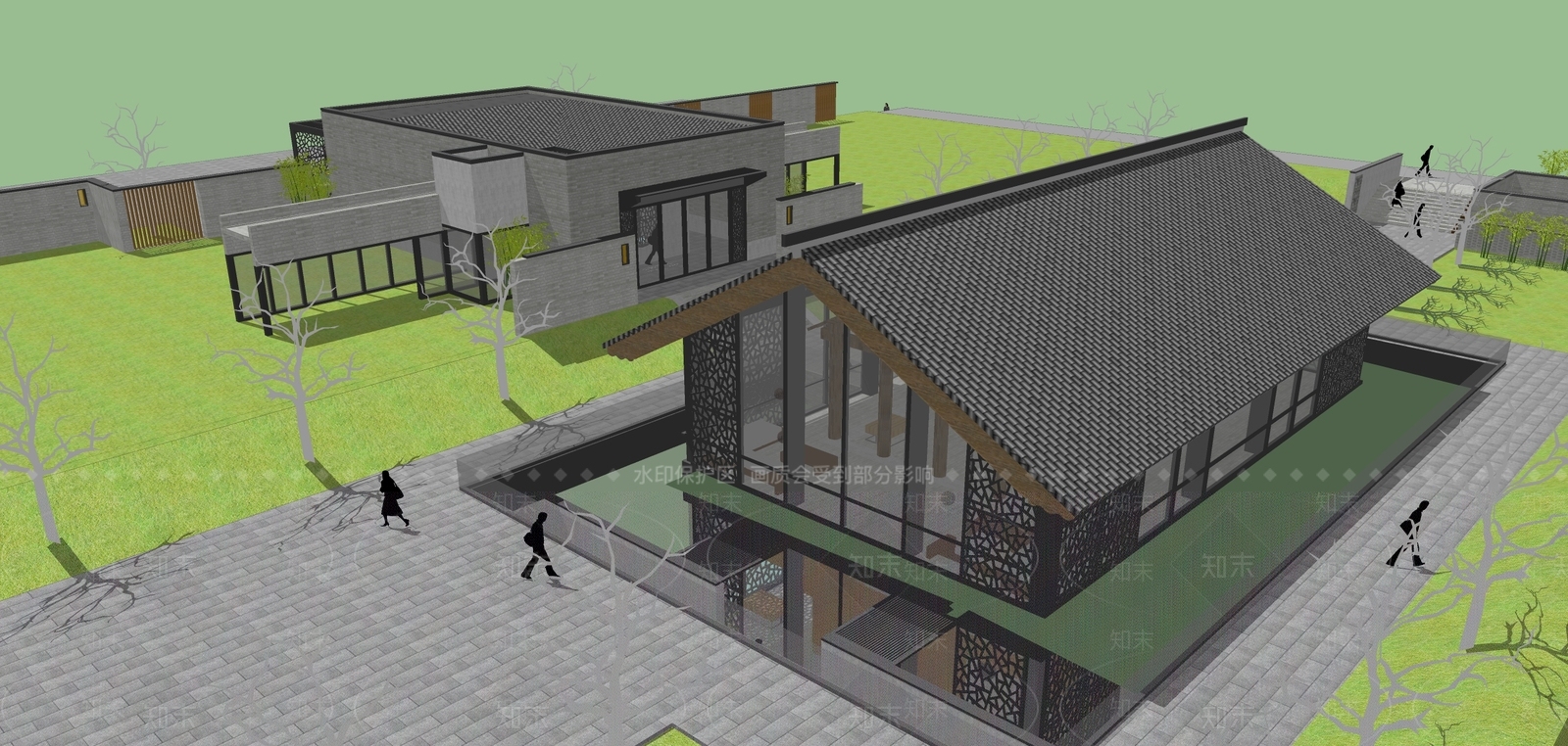 新中式文化场馆SU模型下载【ID:591914175】