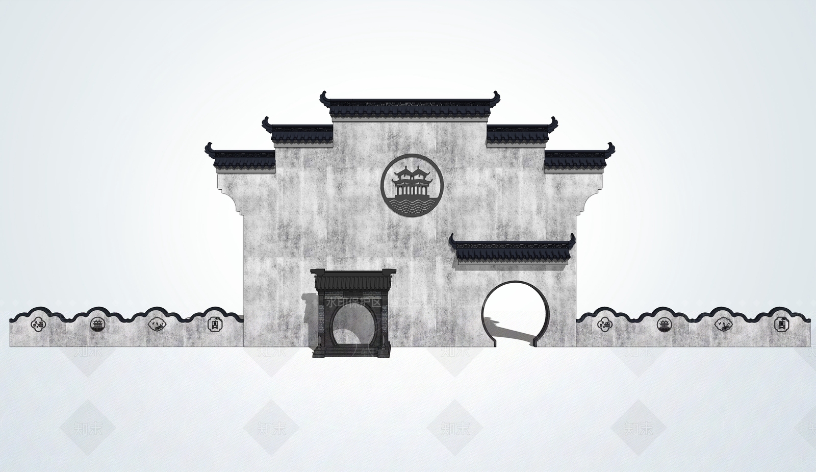 新中式景墙SU模型草图