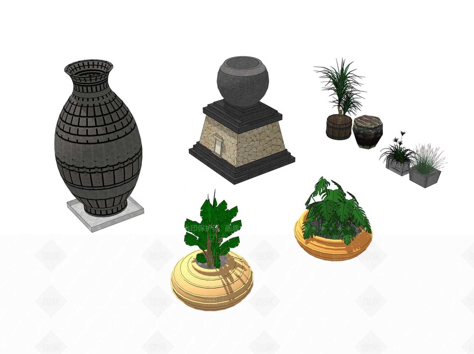 现代花坛花钵组合SU模型下载【ID:991997732】