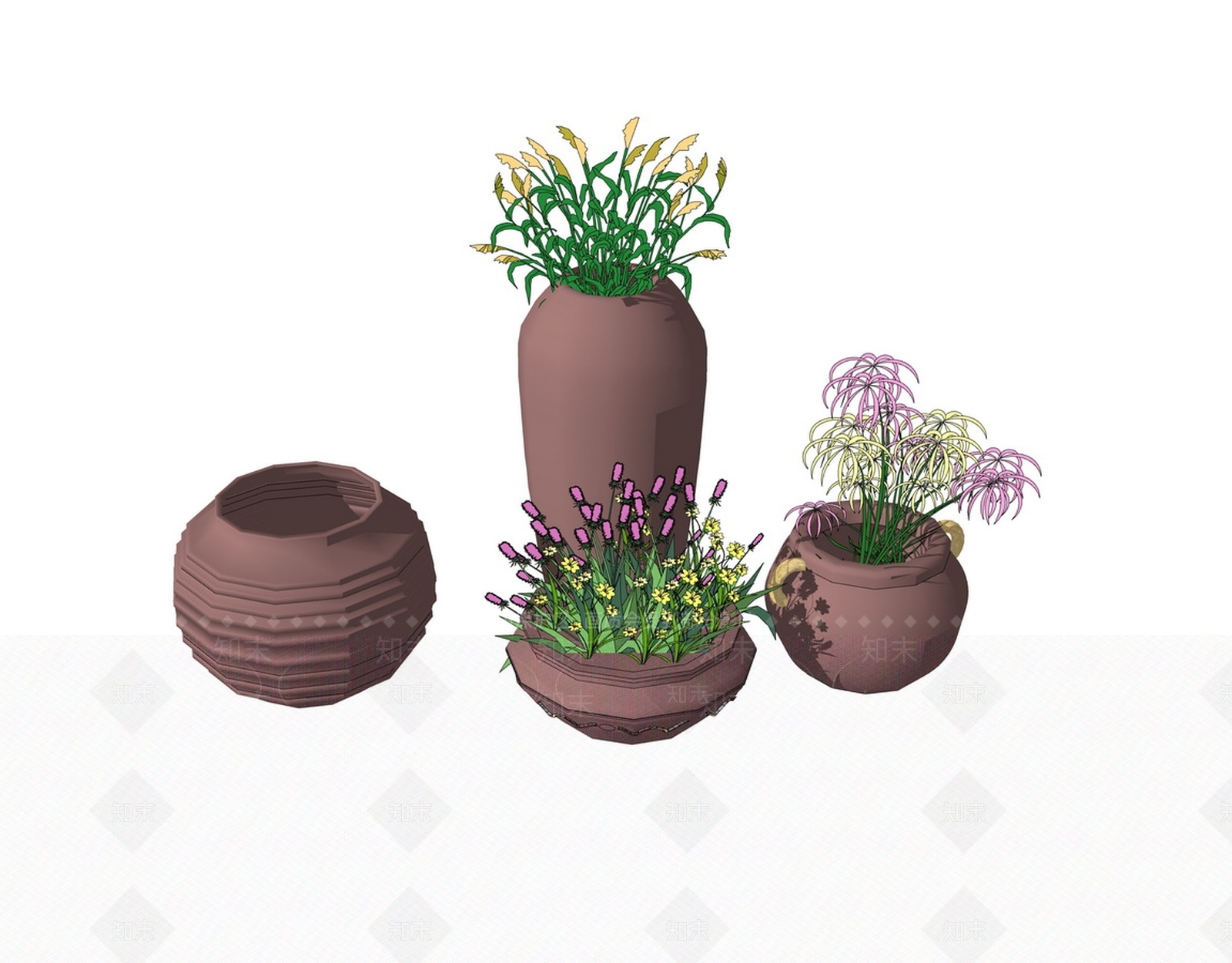 简欧花草SU模型草图