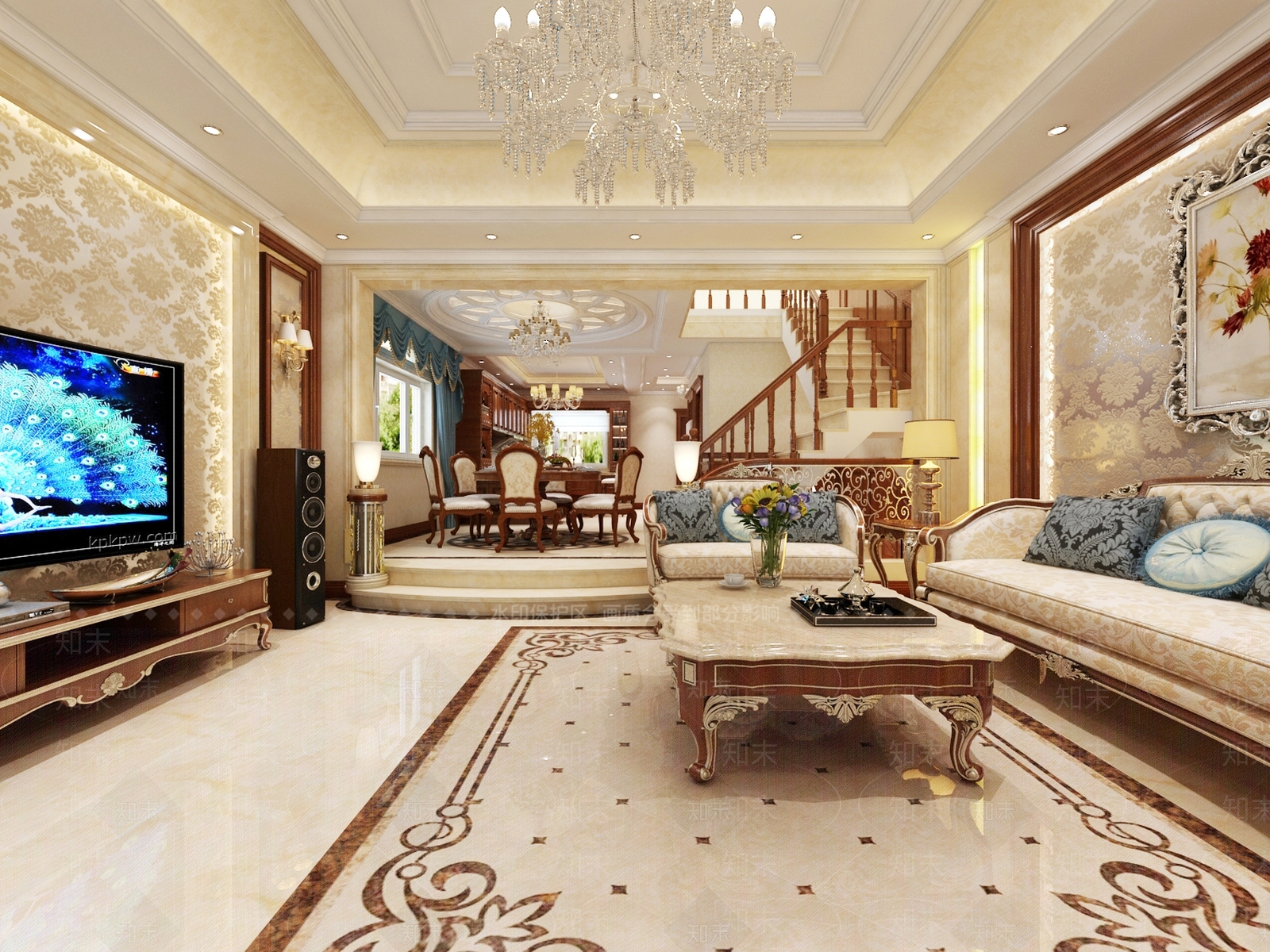 欧式古典客餐厅3D模型下载【ID:792012861】